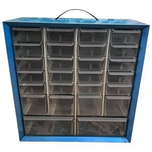 VTG 26 Drawer Akro-Mils Blue Metal Parts Storage Bin Cabinet Wall Mount & Divids